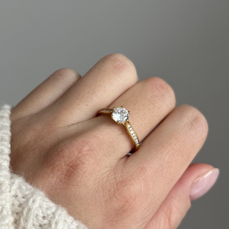 Srebrny pozłacany pierścionek z cyrkoniami WYBRANA