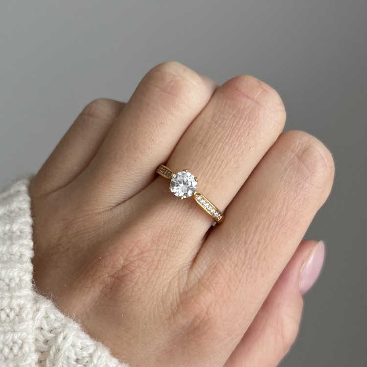 Srebrny pozłacany pierścionek z cyrkoniami WYBRANA