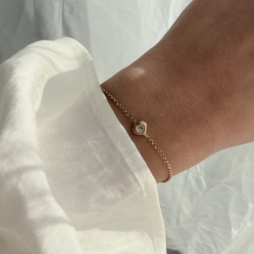 Srebrna pozłacana delikatna bransoletka SERDUSZKO i cyrkonią