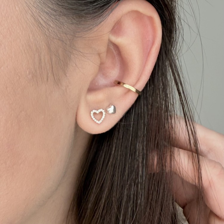 Srebrne pozłacane kolczyki z cyrkoniami serca MIŁOŚĆ