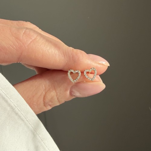 Srebrne pozłacane kolczyki z cyrkoniami serca MIŁOŚĆ