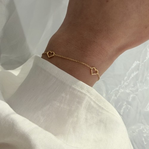 Srebrna pozłacana bransoletka serca NA ZAWSZE