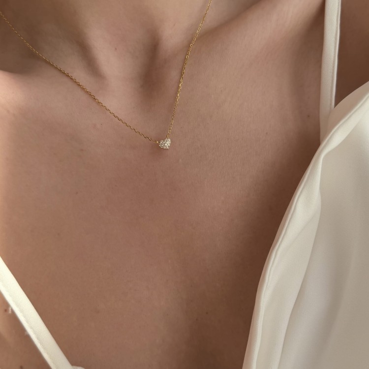 Srebrny pozłacany naszyjnik z cyrkoniami SERCE NA CODZIEŃ