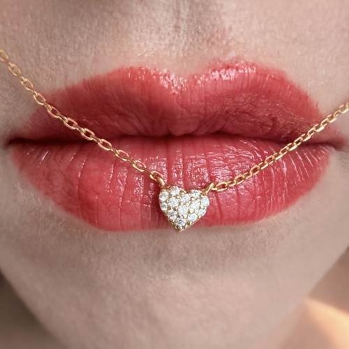 Srebrny pozłacany naszyjnik z cyrkoniami SERCE NA CODZIEŃ