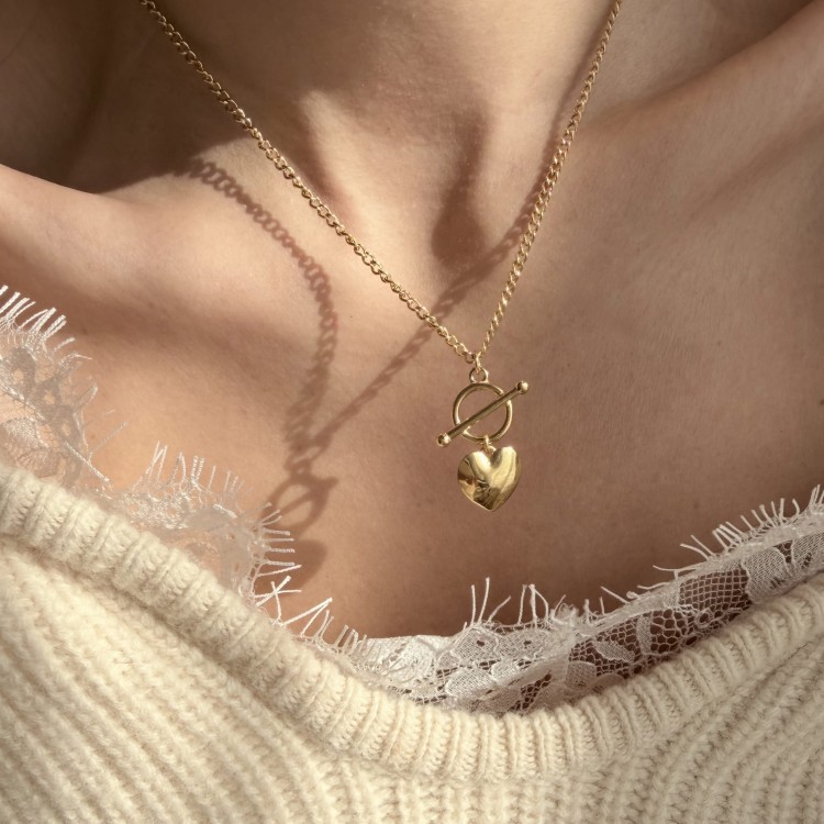 Srebrny pozłacany naszyjnik serce AMOR