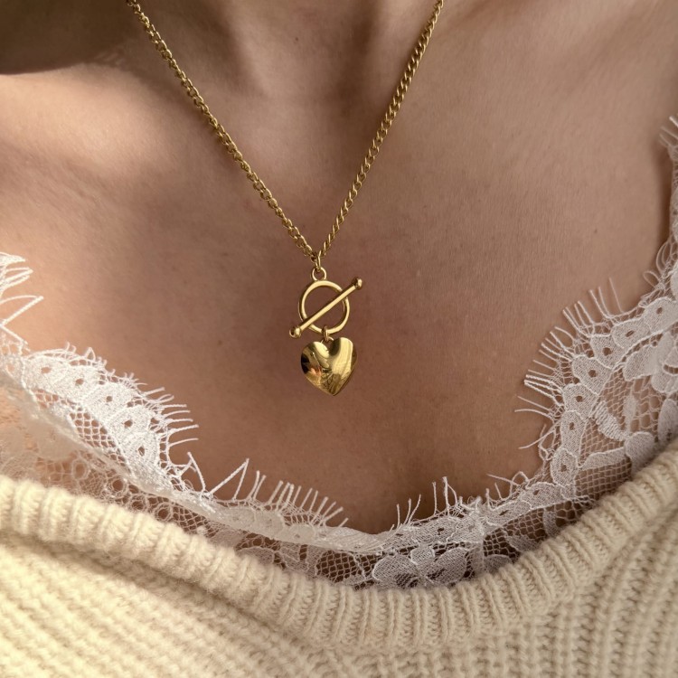 Srebrny pozłacany naszyjnik serce AMOR