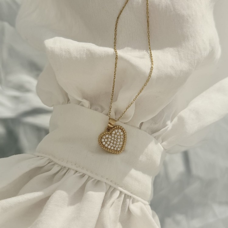 Srebrny pozłacany naszyjnik serce P.S. KOCHAM