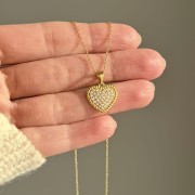 Srebrny pozłacany naszyjnik serce P.S. KOCHAM