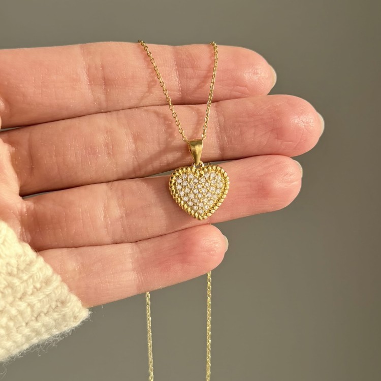 Srebrny pozłacany naszyjnik serce P.S. KOCHAM