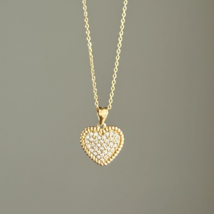 Srebrny pozłacany naszyjnik serce P.S. KOCHAM