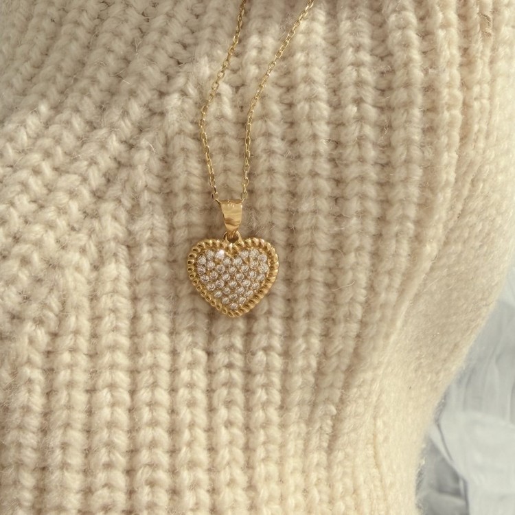 Srebrny pozłacany naszyjnik serce P.S. KOCHAM