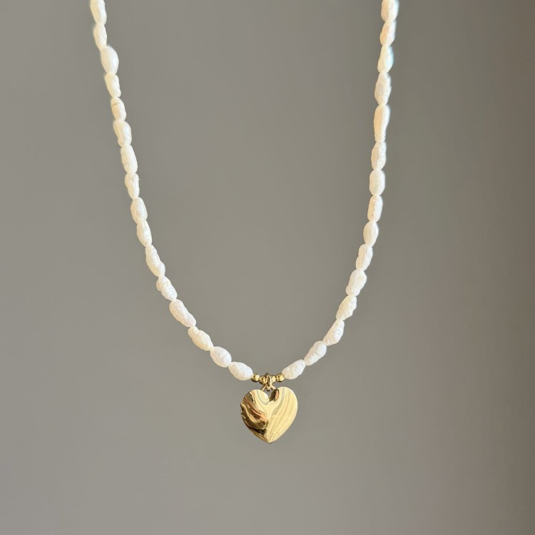 Naszyjnik z naturalnych pereł NIEIDEALNY SERCE MIŁOŚĆ POPROSZĘ