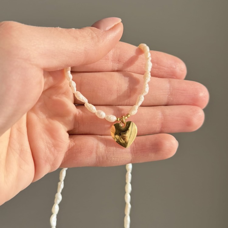 Naszyjnik z naturalnych pereł NIEIDEALNY SERCE MIŁOŚĆ POPROSZĘ