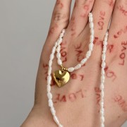 Naszyjnik z naturalnych pereł NIEIDEALNY SERCE MIŁOŚĆ POPROSZĘ