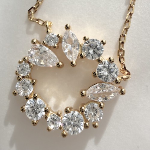 Srebrny pozłacany naszyjnik koło z cyrkoniami RÓŻA