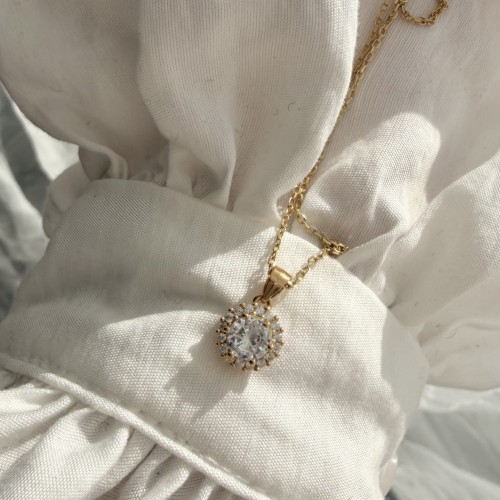 Srebrny pozłacany naszyjnik z cyrkoniami BŁYSZCZĄCY