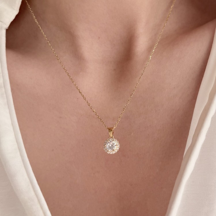 Srebrny pozłacany naszyjnik z cyrkoniami BŁYSZCZĄCY