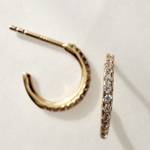 Srebrne pozłacane kolczyki koła małe z cyrkoniami