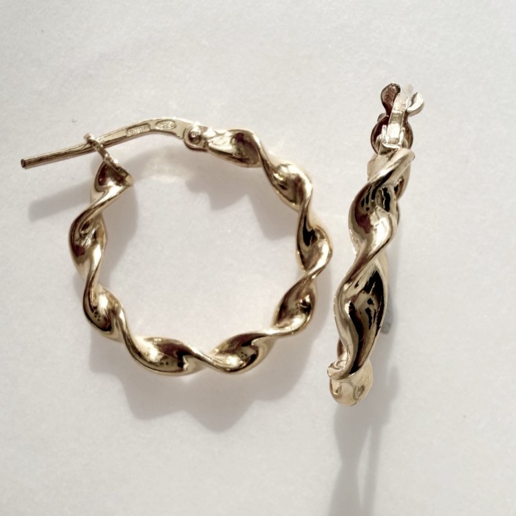 Srebrne pozłacane kolczyki koła POKRĘCONE