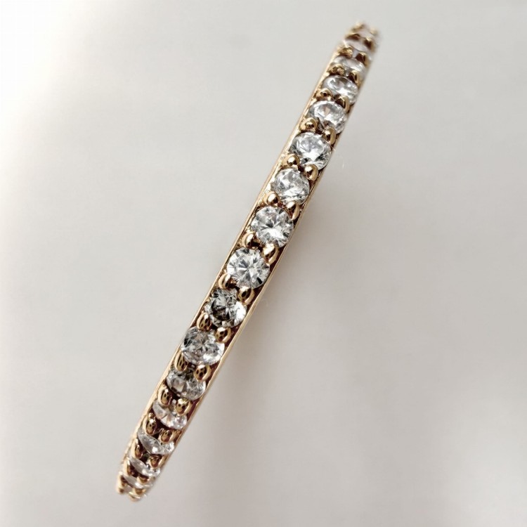 Srebrny pozłacany pierścionek obrączka z cyrkoniami KLASYCZNY