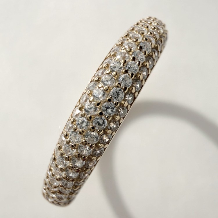 Srebrny pozłacany pierścionek obrączka z cyrkoniami ZACHWYT