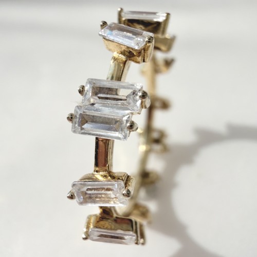 Srebrny pozłacany pierścionek obrączka z cyrkoniami LUMA