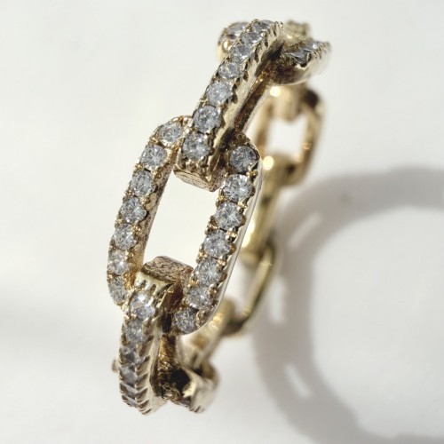 Srebrny pozłacany pierścionek z cyrkoniami łańcuch MIRA