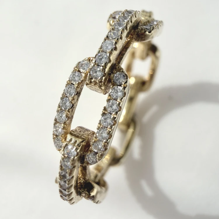 Srebrny pozłacany pierścionek z cyrkoniami łańcuch MIRA