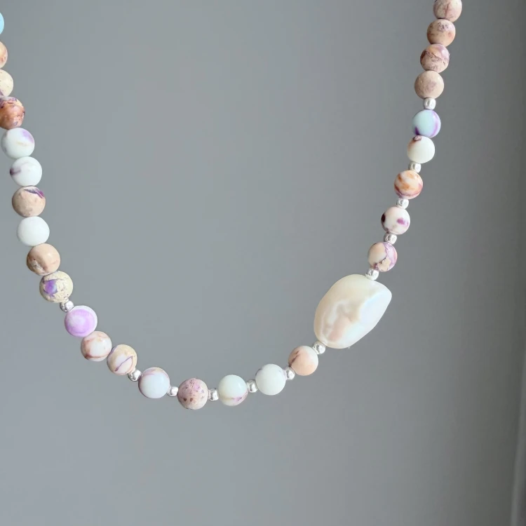 Choker kamienie naturalne jaspis perła PUDROWA PERŁA