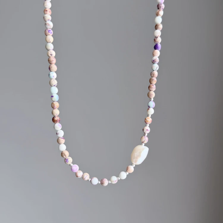 Choker kamienie naturalne jaspis perła PUDROWA PERŁA