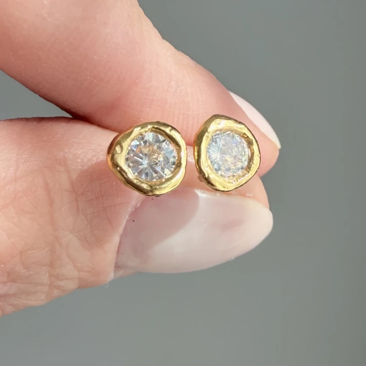 Srebrne pozłacane kolczyki z cyrkoniami PŁYNNE SREBRO