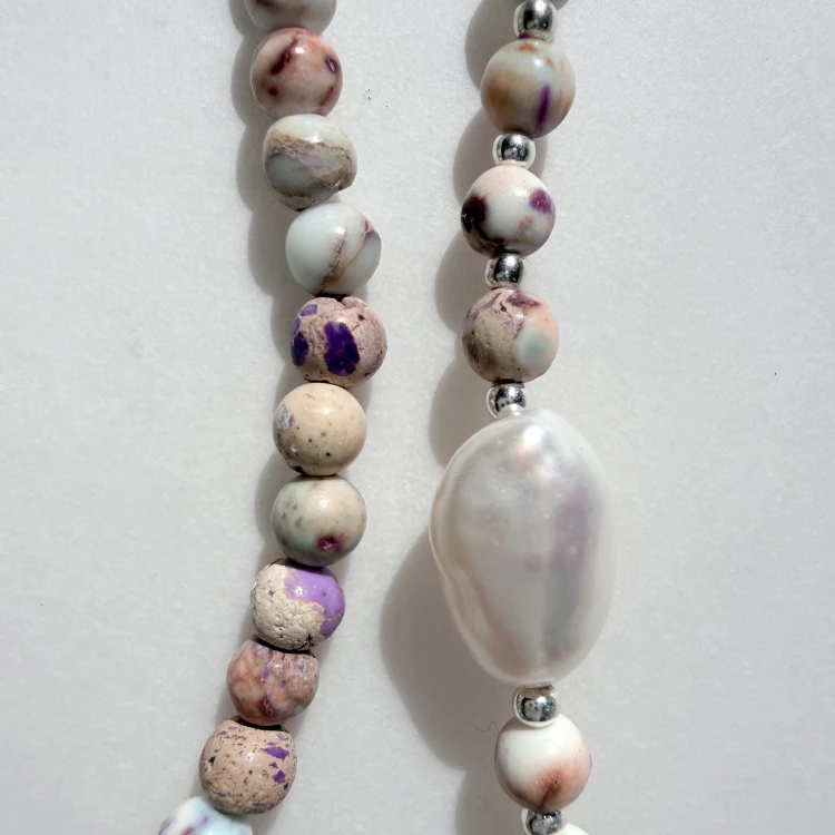 Choker kamienie naturalne jaspis perła PUDROWA PERŁA