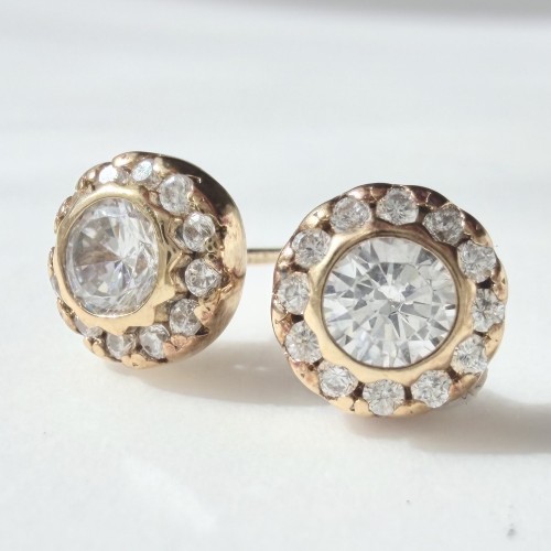 Srebrne pozłacane kolczyki koła z cyrkoniami ROZETA