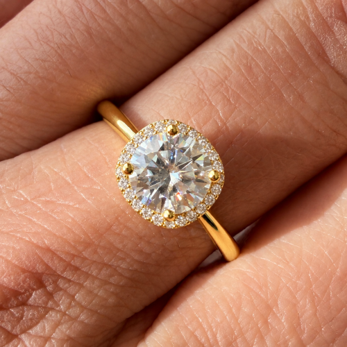 Pierścionek z moissanitem 1ct CLARA -srebro 925 pozłacane 24K