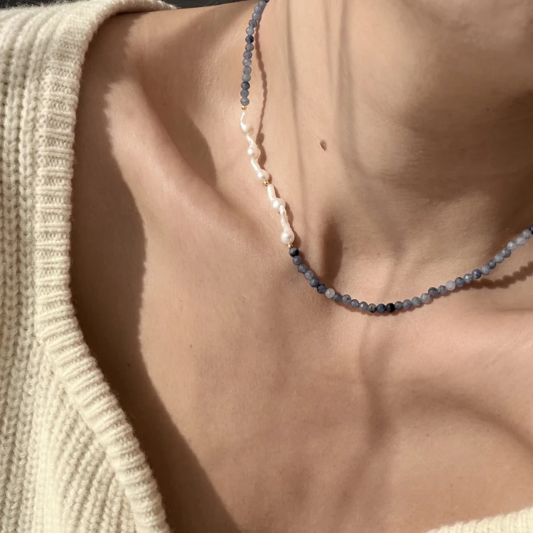Naszyjnik kamienie naturalne awenturyn i perły DENIM