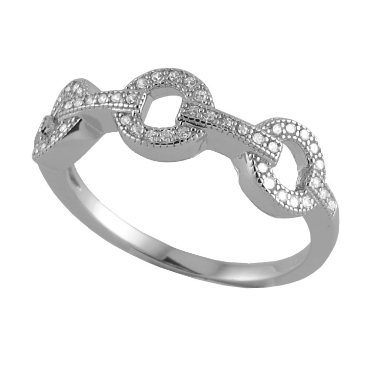 Srebrny pierścionek trzy koła z cyrkoniami