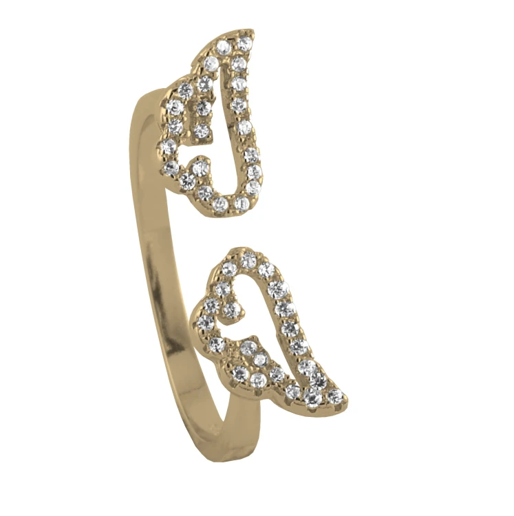 Srebrny pozłacany pierścionek skrzydła z cyrkoniami