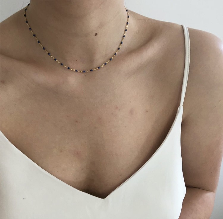 Srebrny pozłacany naszyjnik choker z granatową emalią