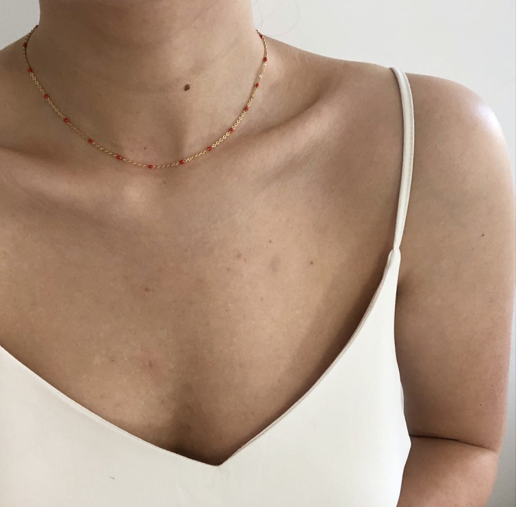 Srebrny pozłacany naszyjnik choker z czerwoną emalią