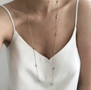 Srebrny pozłacany naszyjnik długi koło i koniczyna z niebieską emalią