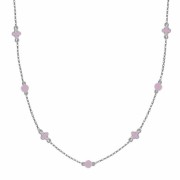 Srebrny naszyjnik długi koło i koniczyna z różową emalia