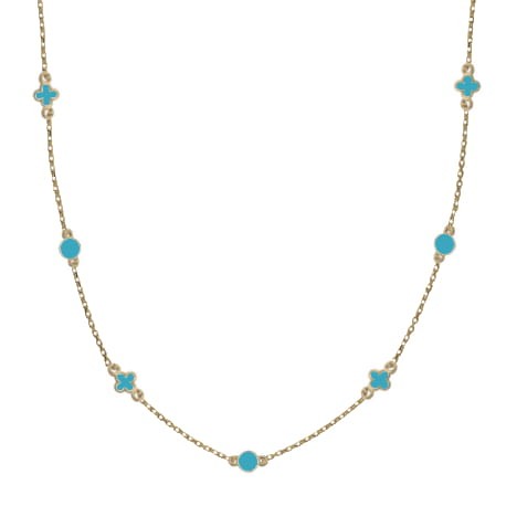 Srebrny pozłacany naszyjnik długi koło i koniczyna z niebieską emalią