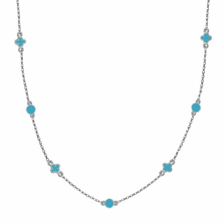 Srebrny naszyjnik długi koło i koniczyna z niebieską emalią