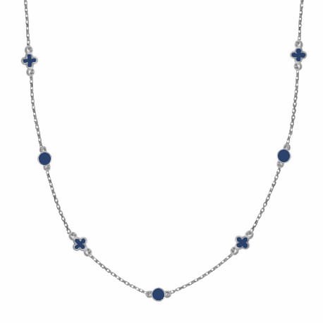 Srebrny naszyjnik długi koło i koniczyna z granatową emalia