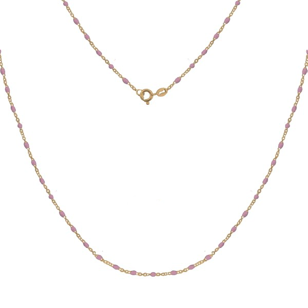 Srebrny pozłacany naszyjnik z różową emalią