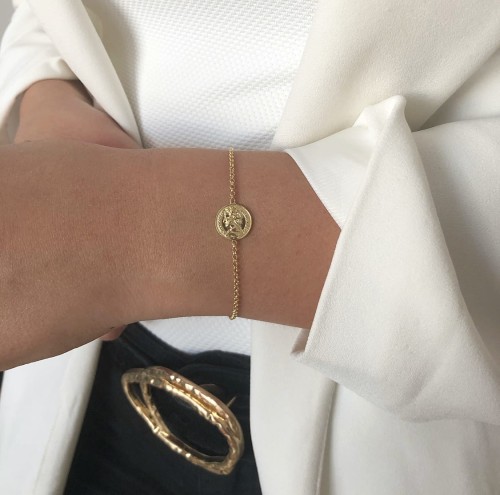 Srebrna pozłacana bransoletka z monetą