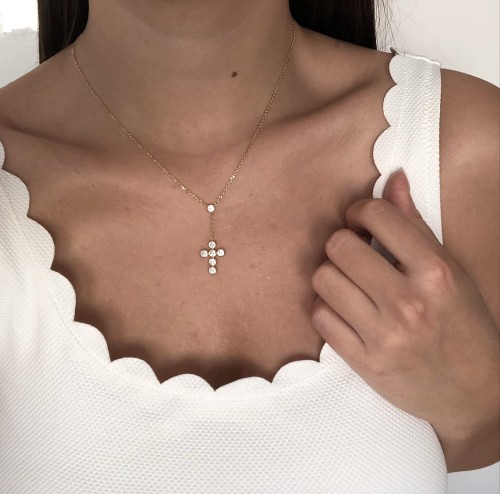 Srebrny naszyjnik krawatka z krzyżem i cyrkoniami