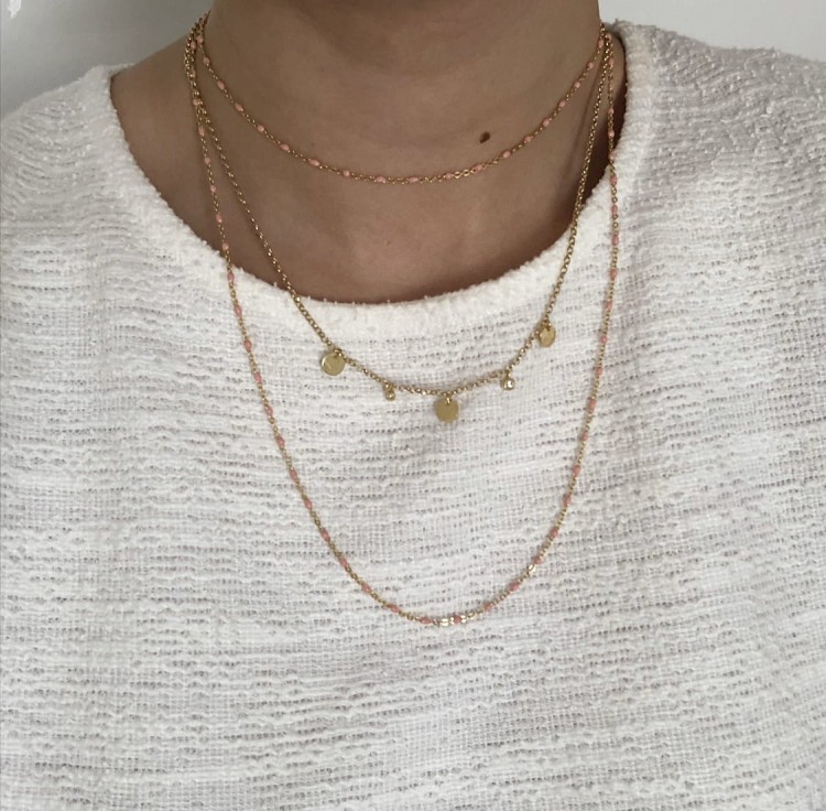 Srebrny pozłacany naszyjnik z różową emalią