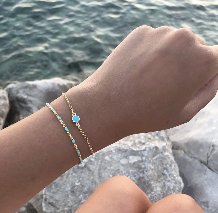 Srebrna pozłacana bransoletka z niebieska emalią