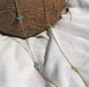 Srebrny pozłacany naszyjnik długi koło i koniczyna z niebieską emalią